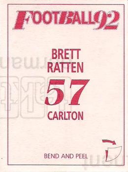 1992 Select AFL Stickers #57 Brett Ratten Back